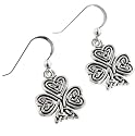 St. Patrick's Irish Shamrock or 3-Leaf Clover Heart Celtic Knot Sterling Silver Hook Earrings