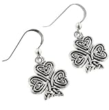 St. Patrick's Irish Shamrock or 3-Leaf Clover Heart Celtic Knot Sterling Silver Hook Earrings