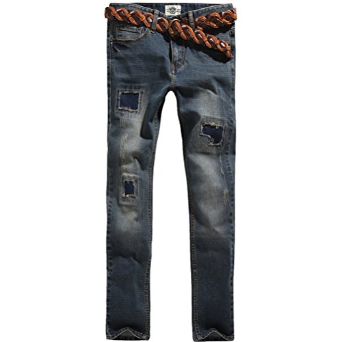 BbaeBbae Men's Slim Patched Jean (L (32W), Blue)