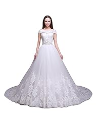 2015 Off the Shoulder Tulle Vintage Lace  Dress with a Court Train 