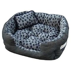 11054 Tierbett Grau Tatzenmotiv ca. 70x58x18cm mit Innenkissen + Schmusekissen + Pipi-Schutz-Unterlage