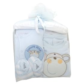 Baby Boy Embroidered Monkey Design 6 Piece Baby Gift Set (Newborn) (Blue)