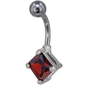 Pugster Deep Amber Princess Cut Cz Dangle Belly Ring by 