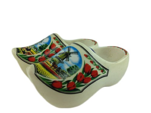 Essence of Europe Gifts E.H.G Wooden Shoe Clogs Dutch Windmill and Tulips Design-6.5"