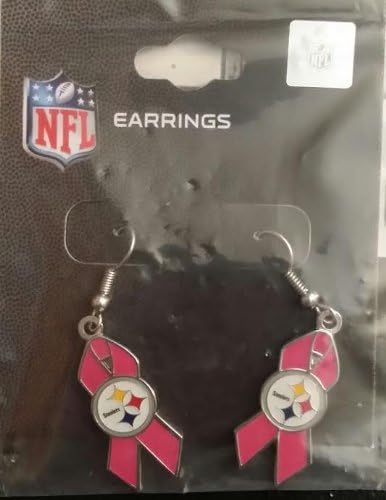 Pittsburgh Steelers Breast Cancer Awareness BCA Pink Ribbon Dangle Hook Earrings