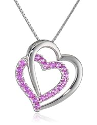 Sterling Silver Created Pink Sapphire Open Heart Pendant Necklace, 18"