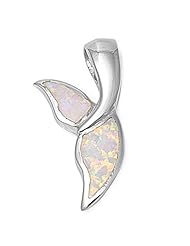 Sterling Silver White Lab Opal Whale Tale Pendant and Necklace