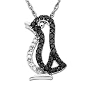 14k White Gold Black and White Diamond Penguin Pendant (1/6 cttw), 18"