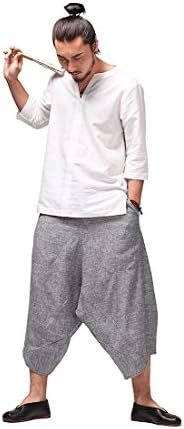 Yishu Men's Open V-Neck Casual Shirt With Three-Quarter Sleeve L White