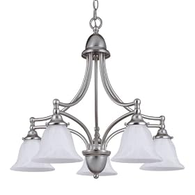 Westinghouse 64091 Brandt Point Five-Light Chandelier, Brushed Nickel Finish with White Alabaster Globe