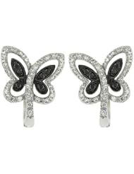 14K White Gold 0.27ct Intricate Butterfly Black Diamond Huggie Post Earrings