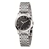 Gucci Women`s YA126502 G Timeless Black Dial Stainless Steel Bracelet Watch