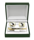 Gold Colored Rectangular Men's Cuff Links Tie Clip Set Studed