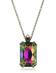 Sorrelli "Hibiscus" Medium Vitrail Emerald Cut Set On a Fancy Filigree Pendant Necklace