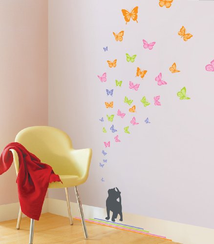 Easy Instant Decoration Wall Sticker Decal - Kittens Can See Color Too (Butterflies)