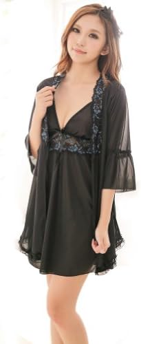 Lucianna Women's Silk Low Cut Sexy Sleepwear Lingerie and Bathrobe Set