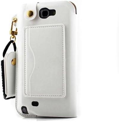 JK LV PU Portable Leather Id Credit Card Case Cover Skin Holder for Samsung with Folding Stand/lanyard-come with a Headset Headphones Earphone Cord Winder Fixer gift phone screen protector (galaxy s4 white)