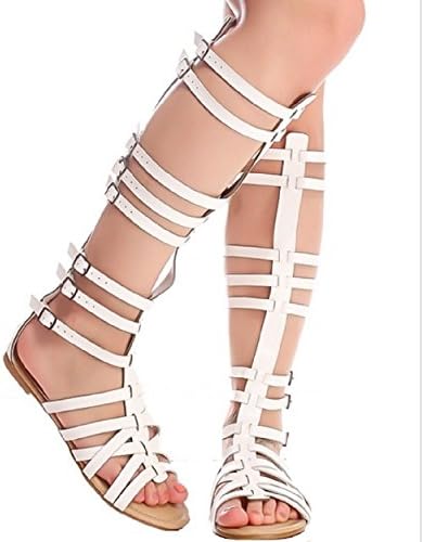 Knee High Gladiator Sandals Marcelino Black Brown Knee Leather (7, white)