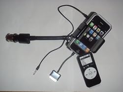 Premium All in 1 Advanced Car Mount System for Apple iPhone 3G & 3GS / Apple Touch / iTouch 2nd and 3rd Gen Ipod Nano - Flex-Neck, 3.5 mm Plug - FM Transmitter with LCD Screen + Remote Handsfree Charger