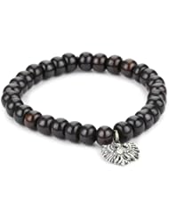 M.Cohen Handmade Designs Silver Eagle Charm On Polished Black and Brown Yak Bone Bracelet