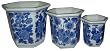 Blue & white deep hexagon planters - set of 3
