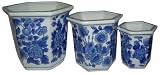 Blue & white deep hexagon planters - set of 3