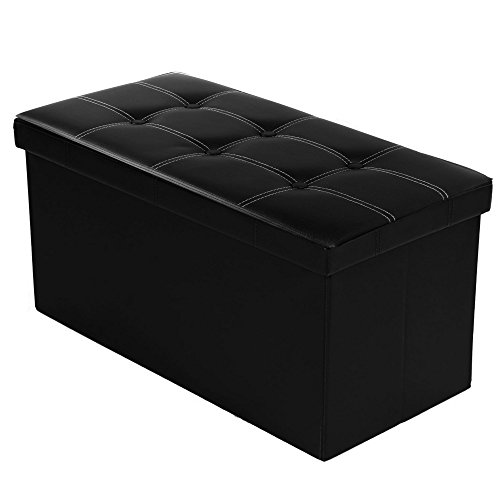 CoZroom Folding Storage Foot Rest Bench Made of Faux Leather -Foldable Large Capacity for Shoes Magazines Toys with Buttons 30x15x15 inch Color Black