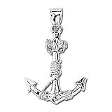 14K White Gold. 26mm X 22mm Anchor Charm Pendant