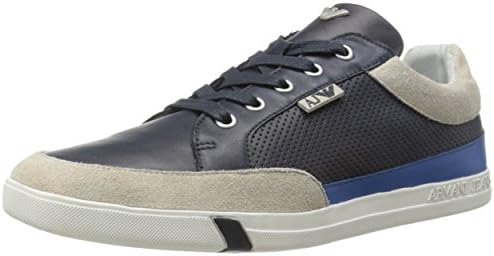 Armani Jeans Men's Perforated Leather Fashion Sneaker, Blue, 40 EU/7 M US