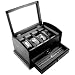 NEW Deluxe High Quality Watch Box Storage Chest For 7 Watches Black Wood Finish Dual Level See Thru Top Gift Case