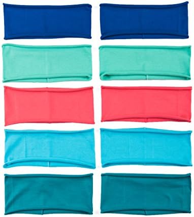 5 PACK: Single Layer Cotton Spandex 4.5" Raw Edge Sports & Yoga Headband (One Size, 10PK:Teal/Coral/Royal/Mint/Aqua)