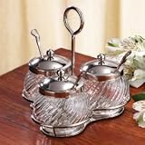 3 PIECE JAM SET - 3 PIECE JAM SET WITH SPOONS AND COVERS - crystal jam dish