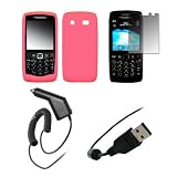 BlackBerry Pearl 9100 - Premium Pink Soft Silicone Gel Skin Cover Case + Crystal Clear Screen Protector + Rapid Car Charger + USB Data Sync Charge Cable for BlackBerry Pearl 9100