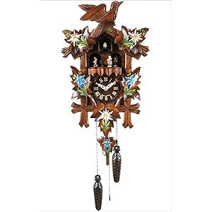 Battery Operated Carved Cuckoo Clock with Red Flowers 532-10QMT