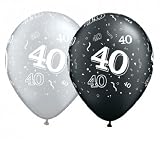 Pack of 25 Black & Silver 40 PRINT (40th Birthday) Latex Balloons - 11" Helium Quality