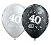 Pack of 25 Black & Silver 40 PRINT (40th Birthday) Latex Balloons - 11" Helium Quality