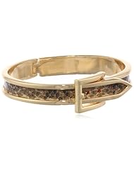 Faux Snakeskin Hinged Gold Tone Buckle Bangle Bracelet