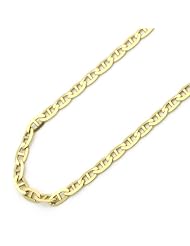 14K Gold 2mm Italian Flat Mariner Link Chain Necklaces ( Available Length 16", 18", 20", 22", 24")