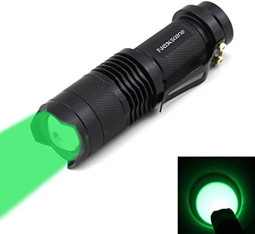 NexScene 7W 300LM SK68 CREE Q5 LED 3-Mode Mini Black Shell Portable Flashlight Torch Adjustable Focus Zoom Lamp With Green Light (Flashlight ONLY)