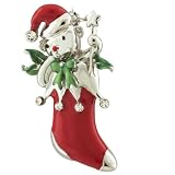 Silver Tone Christmas Bear Stocking Pin Brooch