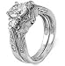 Sterling Silver Antique Style Wedding Ring Set With Round Cubic Zirconia in 4 Prongs with Two Round CZs in Side Stone Setting