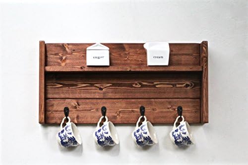 Rustic Kitchen Storage Coffee Mug Tea Cup Rack with Shelf