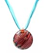 Necklace - N98 - Murano Glass Style - Round Style ~ Aqua, Brown, Silver and Copper on 5 Strand Organza and Cotton Cord + 2" Extension Chain