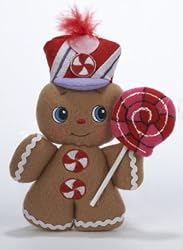 7" Gingerbread Kisses Jolly Plush Cookie Man with Lollipop Christmas Ornament