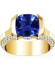 14K Yellow Gold Cushion Cut Blue Sapphire Ring With Sidestones