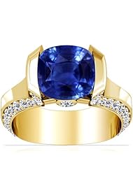 18K Yellow Gold Cushion Cut Blue Sapphire Ring With Sidestones