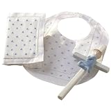 Elegant Baby Gift Set In Blue Includes 100% Cotton Bib, Wall Hanging Porcelain Cross & Bible. Gift Boxed