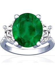18K White Gold Oval Cut Emerald Three Stone Ring