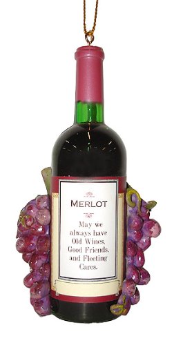 Vintage Tuscan Winery Merlot Wine Bottle & Grapes Christmas Ornament