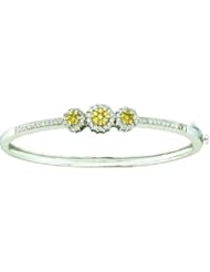 1.05 Carat (ctw) 14k White Gold Round White & Yellow Diamond Ladies Flower Bangle Bracelet